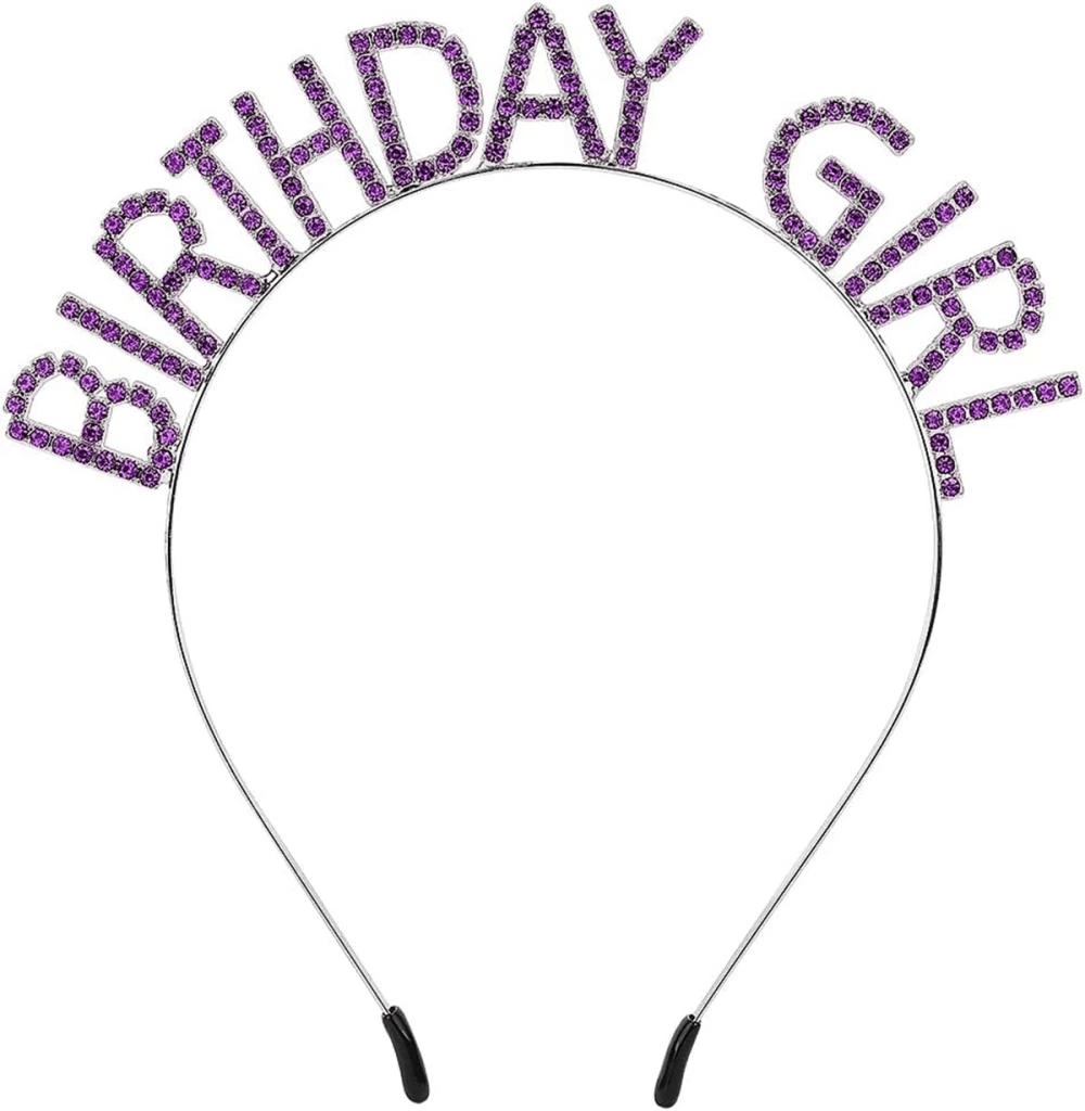 BFS   Mor Renk Kristal Taşlı Parlak Birthday Girl Yazılı Taç 16x17 cm