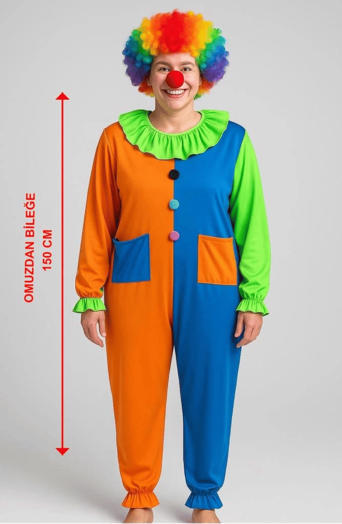 BFS   Palyaço Kostüm Seti 150 cm (Peruk + Burun + Kostüm)