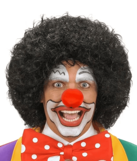 BFS   Siyah Renk Kıvırcık Afro Bonus Peruk Saç ve Kırmızı Sünger Burun Seti