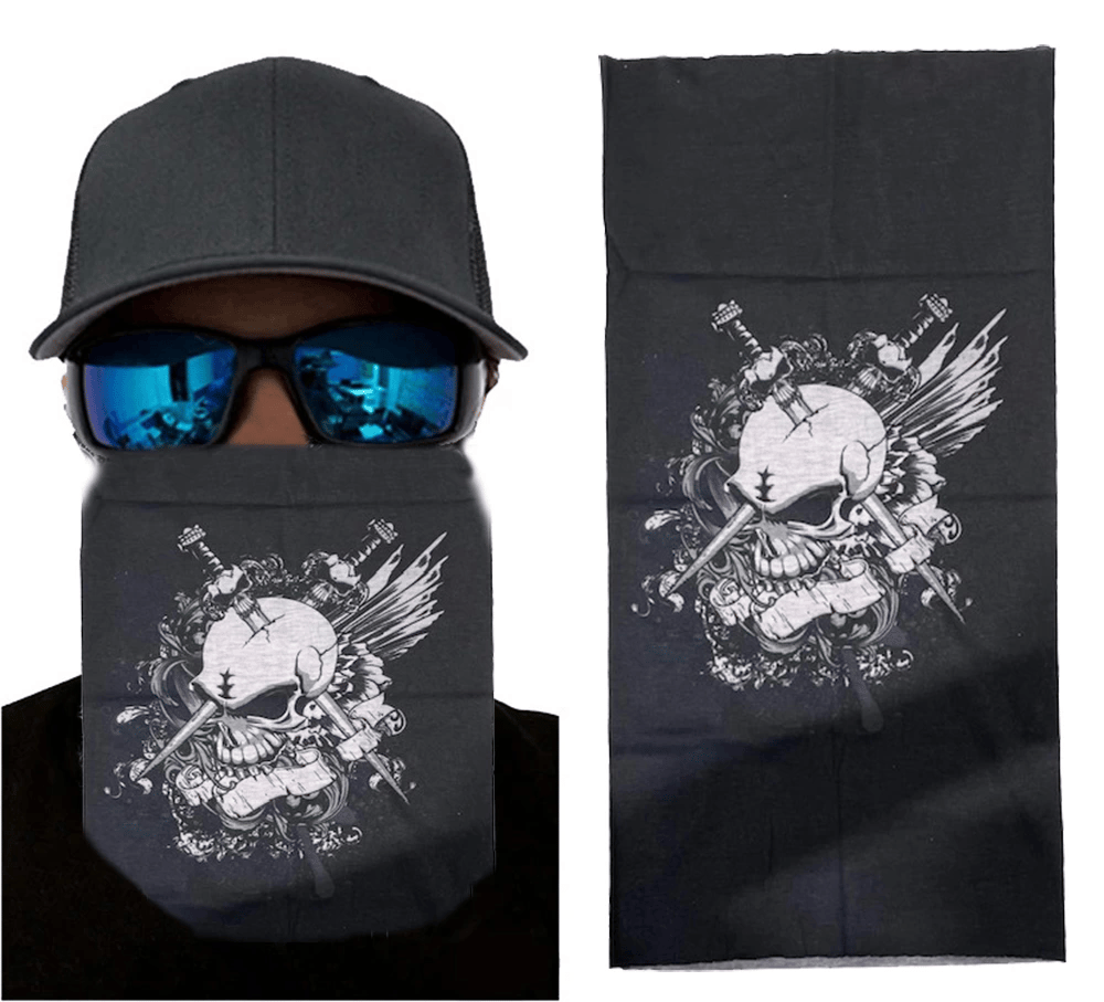 BFS   Siyah Renk Üzeri Likralı Beyaz Kafatası Kuru Kafa Baskılı Baf Buff Bandana 25x48 cm
