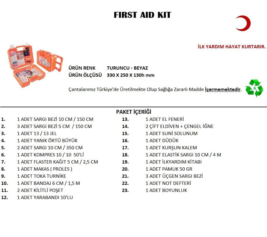 Büyük Boy İlk Yardım Seti First Aid Kit (5110)