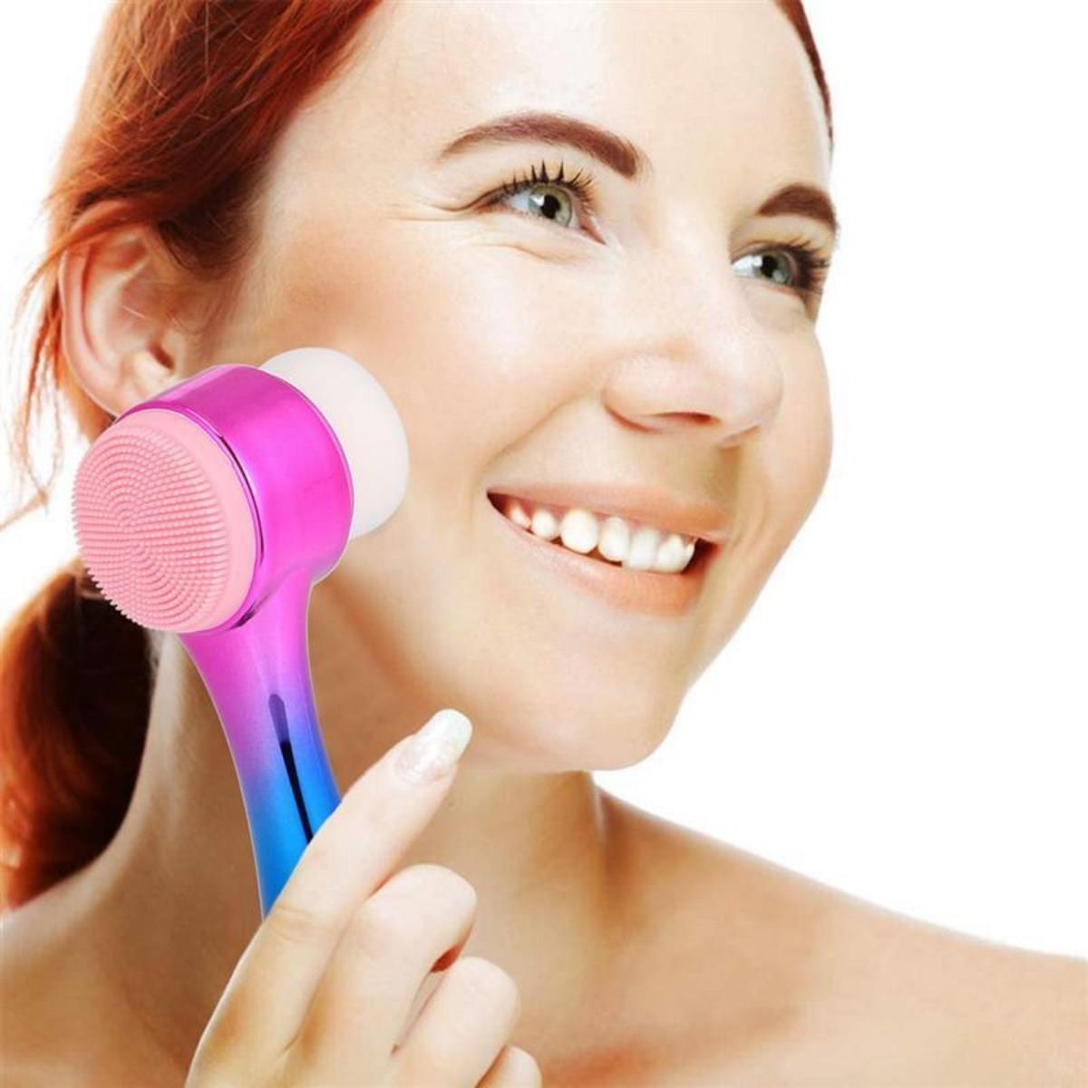 Çift İşlevli Renkli Cilt Yüz Temizleme Fırçası Peeling Masaj Etkili Gözenek Temizleyici Alet (5110)