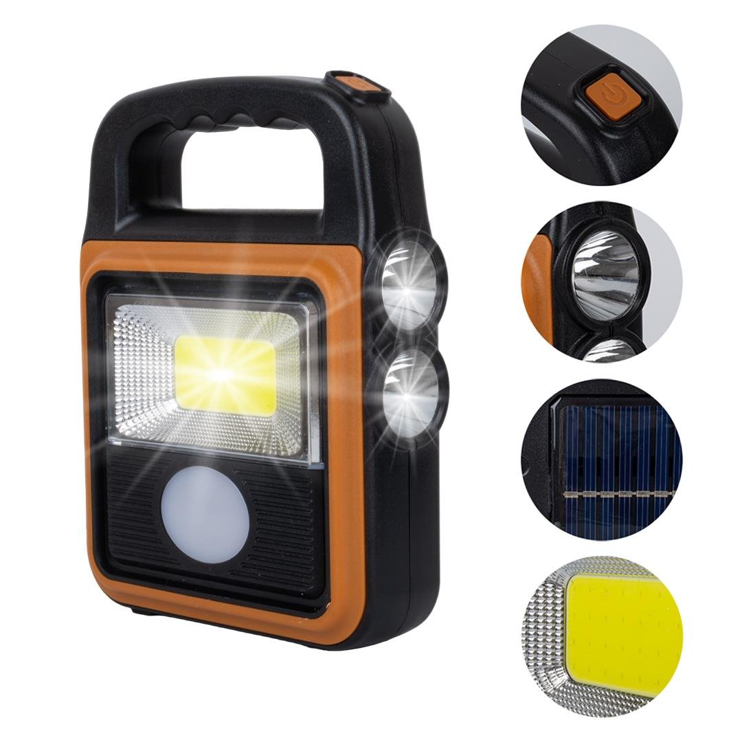 COB LEDLİ SOLARLI 4 KADEMELİ USB POWERBANK ÇIKIŞLI ŞARJLI IŞILDAK FENER (5110)