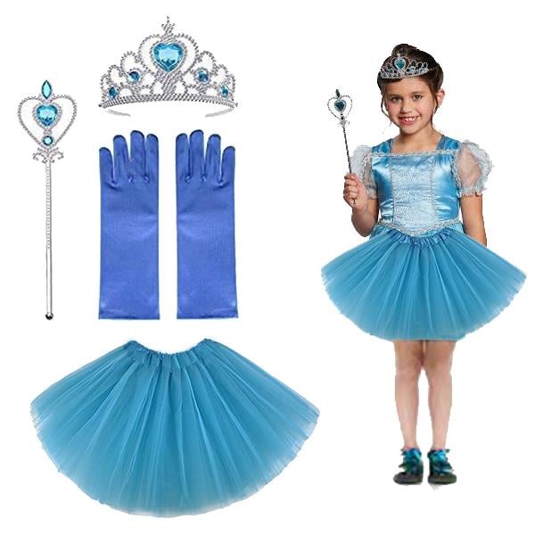 Çocuk Elsa Kostümü Elsa Eteği Eldiveni Tacı ve Asası 4 lü Set (5110)