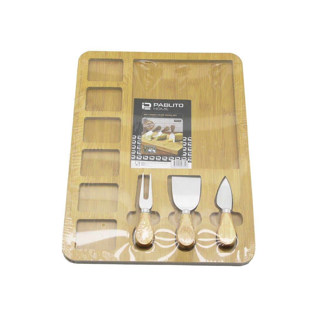 DİKDÖRTGEN  6+1 BÖLMELİ   MDF  KAHVALTI PEYNİR SUNUM PANOSU 3 BIÇAK=AHŞAP SAP 30X39.5CM (5110)