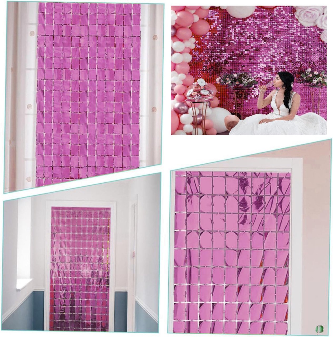 Ekstra Metalize Rose Gold Renk Disko Dikdörtgen Kesim Kapı Perdesi Dekorasyon 1x2 Metre (5110)