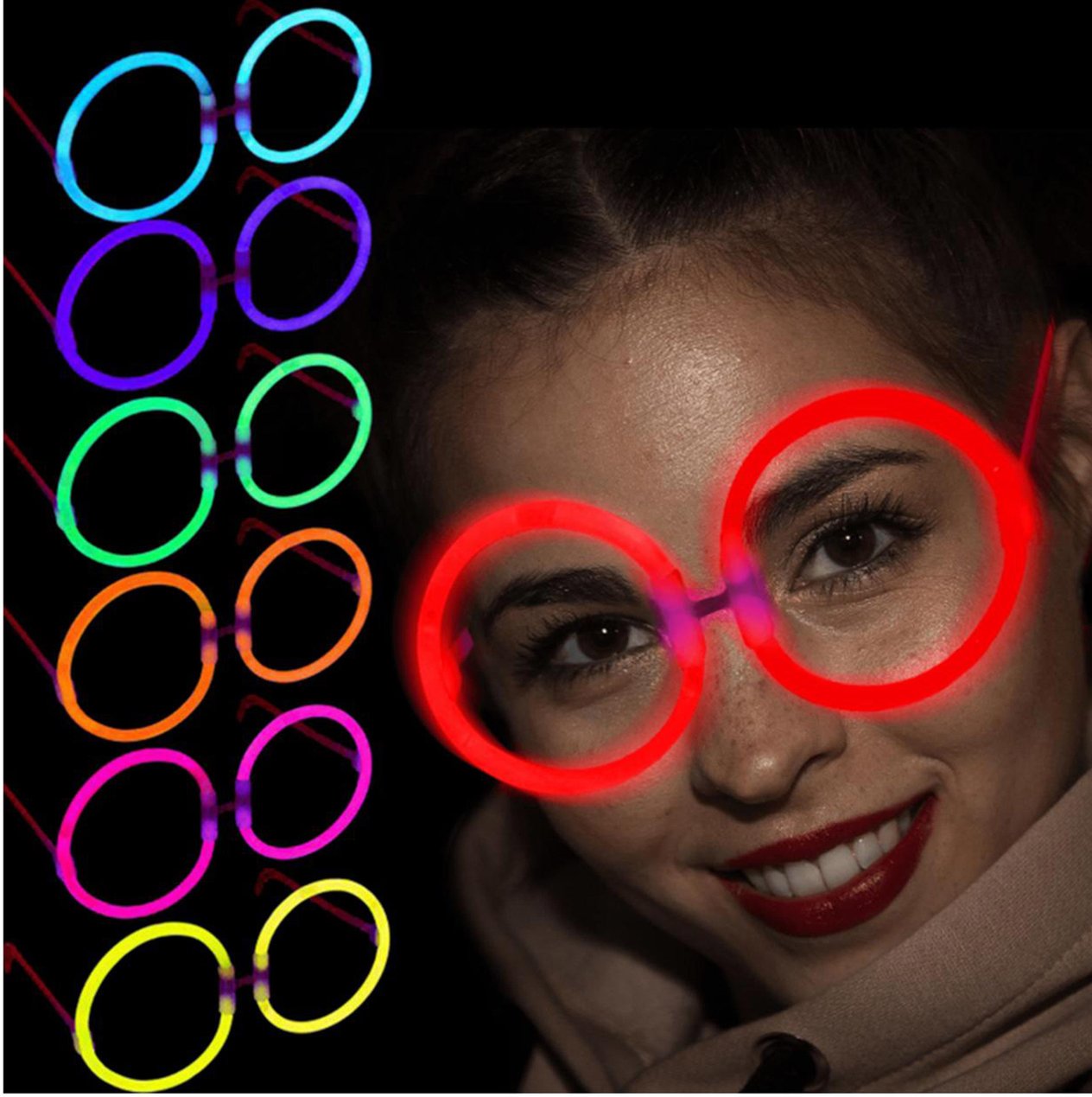 Glow Stick Yuvarlak Gözlük - Glow Partisi Gözlükleri - Glow Stick Gözlük 12 Adet (5110)