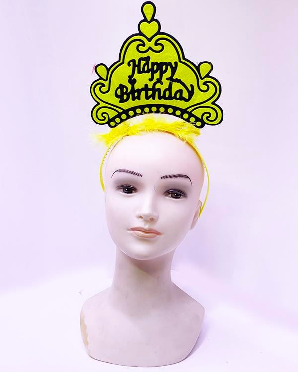 Happy Birthday Neon Sarı Renk Doğum Günü Tacı 24x15 cm (5110)