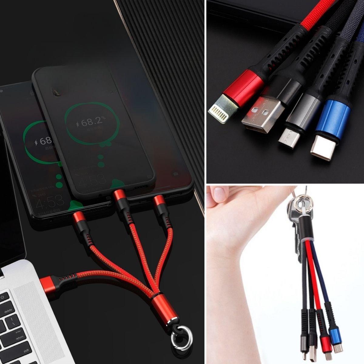 Işıklı Anahtarlık Model 3 in 1 USB Çıkışlı MİKRO,TYPE-C ve İphone Uyumlu Şarj Kablosu (5110)