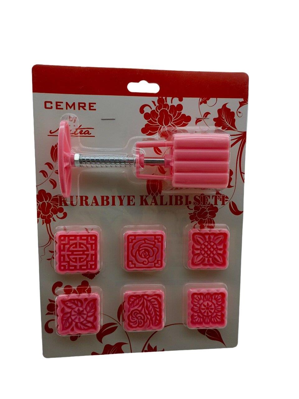 KARE  KURABİYE KALIP SETİ  YAYLI BASKI APARATI - 6PCS KALIP  RENKLİ PLS (5110)