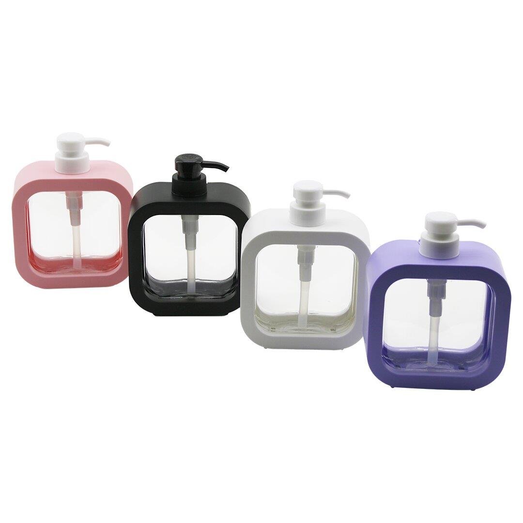 KARE=12.5X12.5CM-D:6CM - OVAL KÖŞELİ SIVI SABUNLUK ŞEFFAF PVC GÖVDE RENKLİ PLS.ÇERÇEVE KİLİTLİ POMPA (5110)