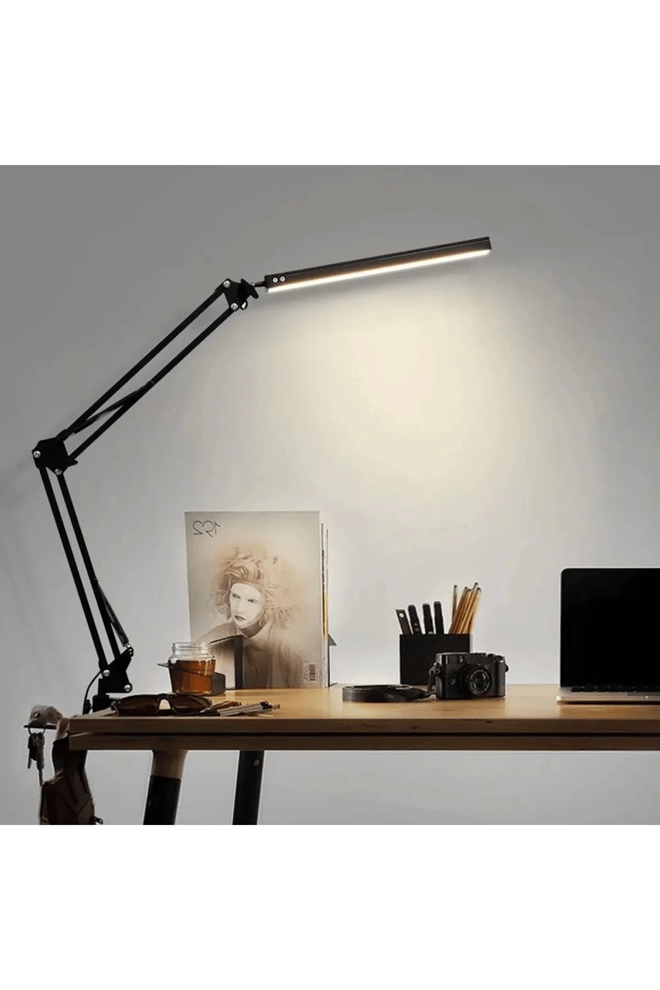 Katlanabilir Led Işık Masa Tutucu Mengeneli Metal 3 Renk Okuma Işığı Çalışma Masası Usbli