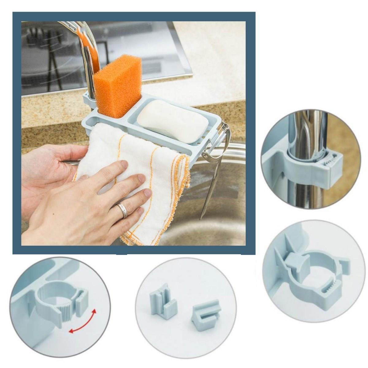 Musluğa Takılan Sünger Havlu Askılı Sabun Hazneli mutfak Banyo Lavabo Düzenleyici Organizer (5110)