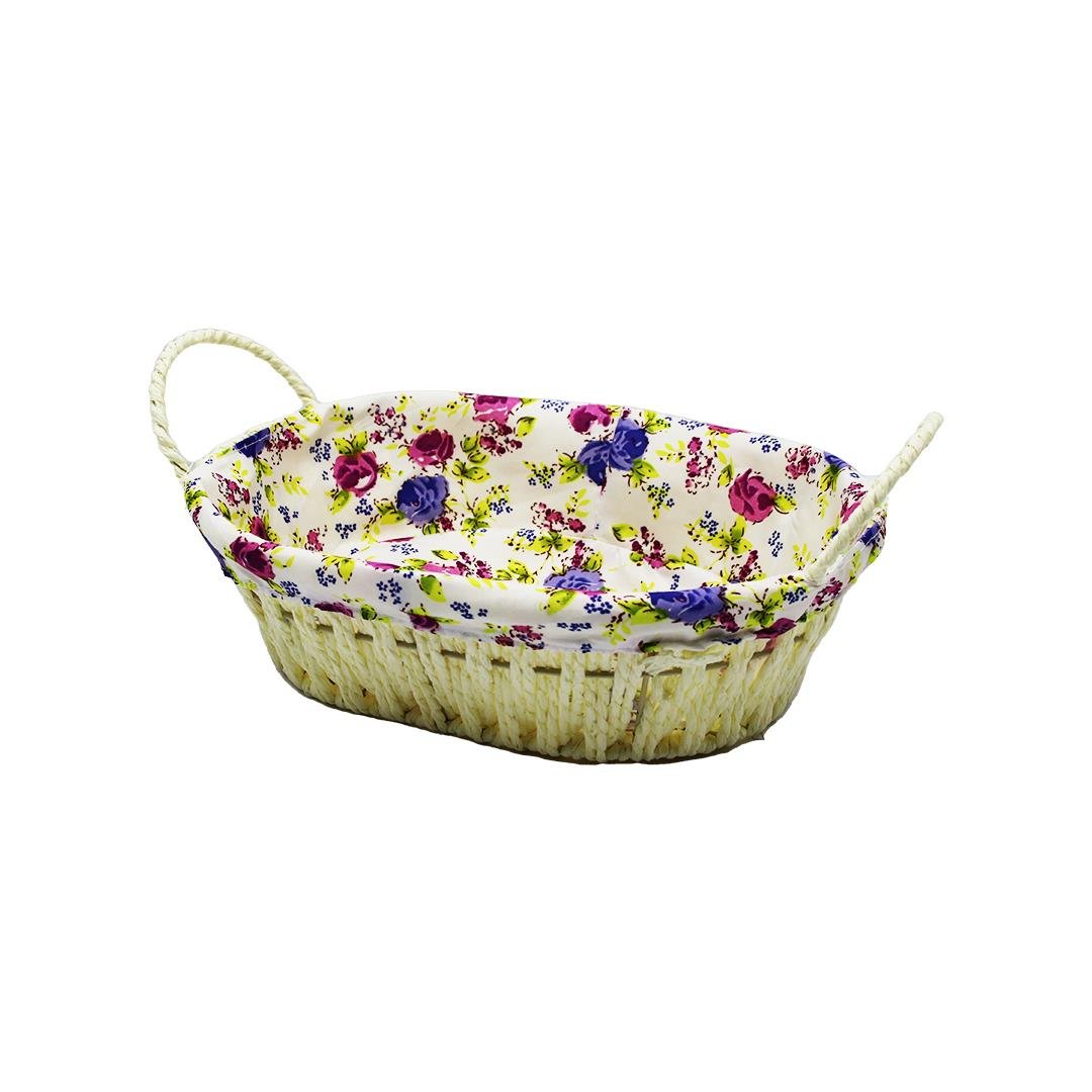 OVAL RENKLİ BEZLİ HASIR EKMEK SEPETİ (5110)