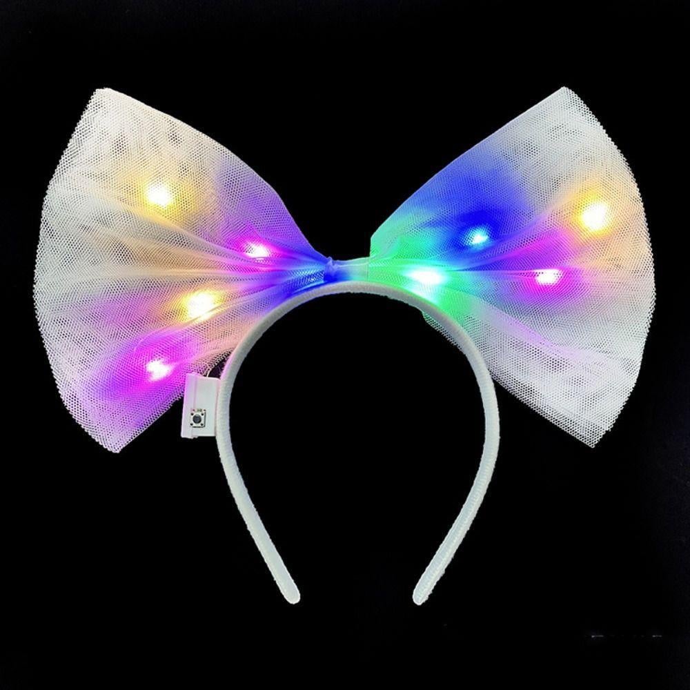 Rengarenk Led Işıklı Fiyonk Şekilli Tül Parti Tacı Beyaz Renk 25x25 cm (5110)