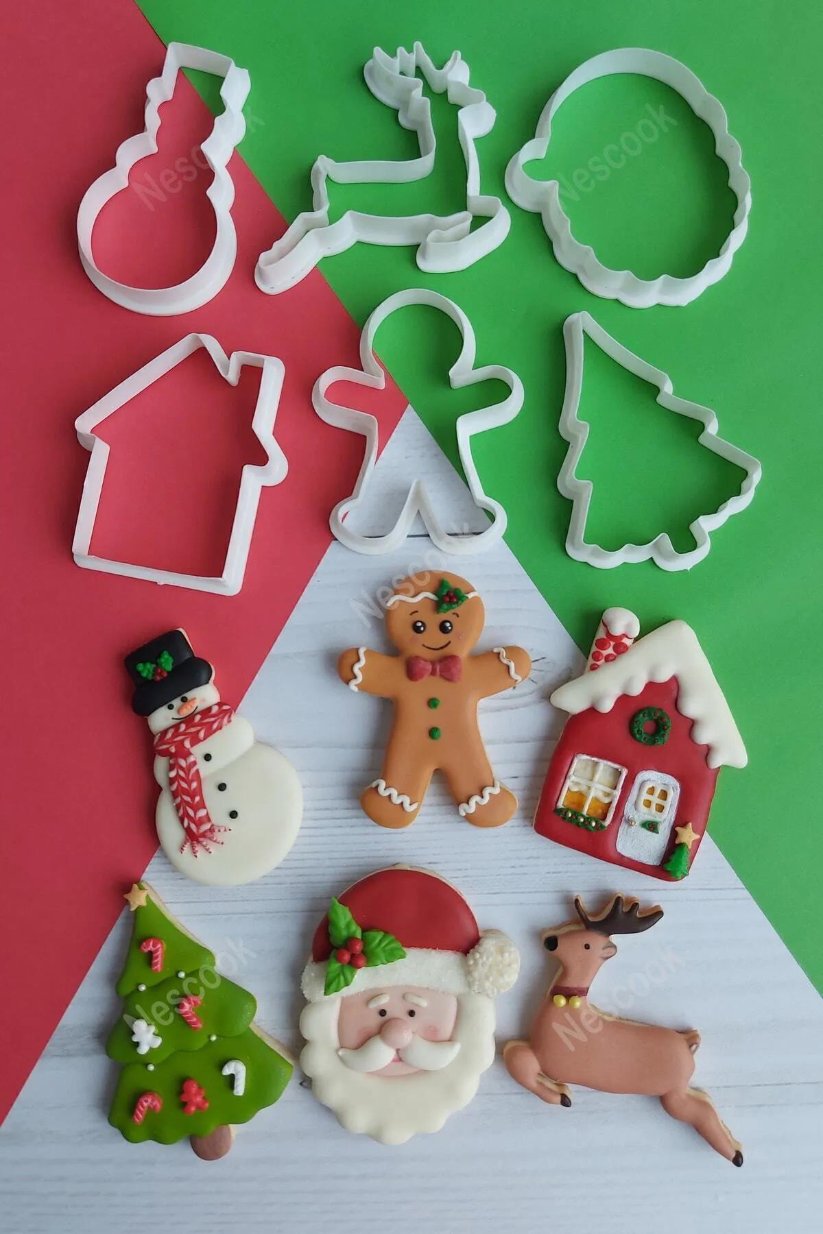 6'lı Christmas Kurabiye Kalıbı / Noel Baba Kardan Adam Yılbaşı Ağacı Geyiği Ev Adam Ginger