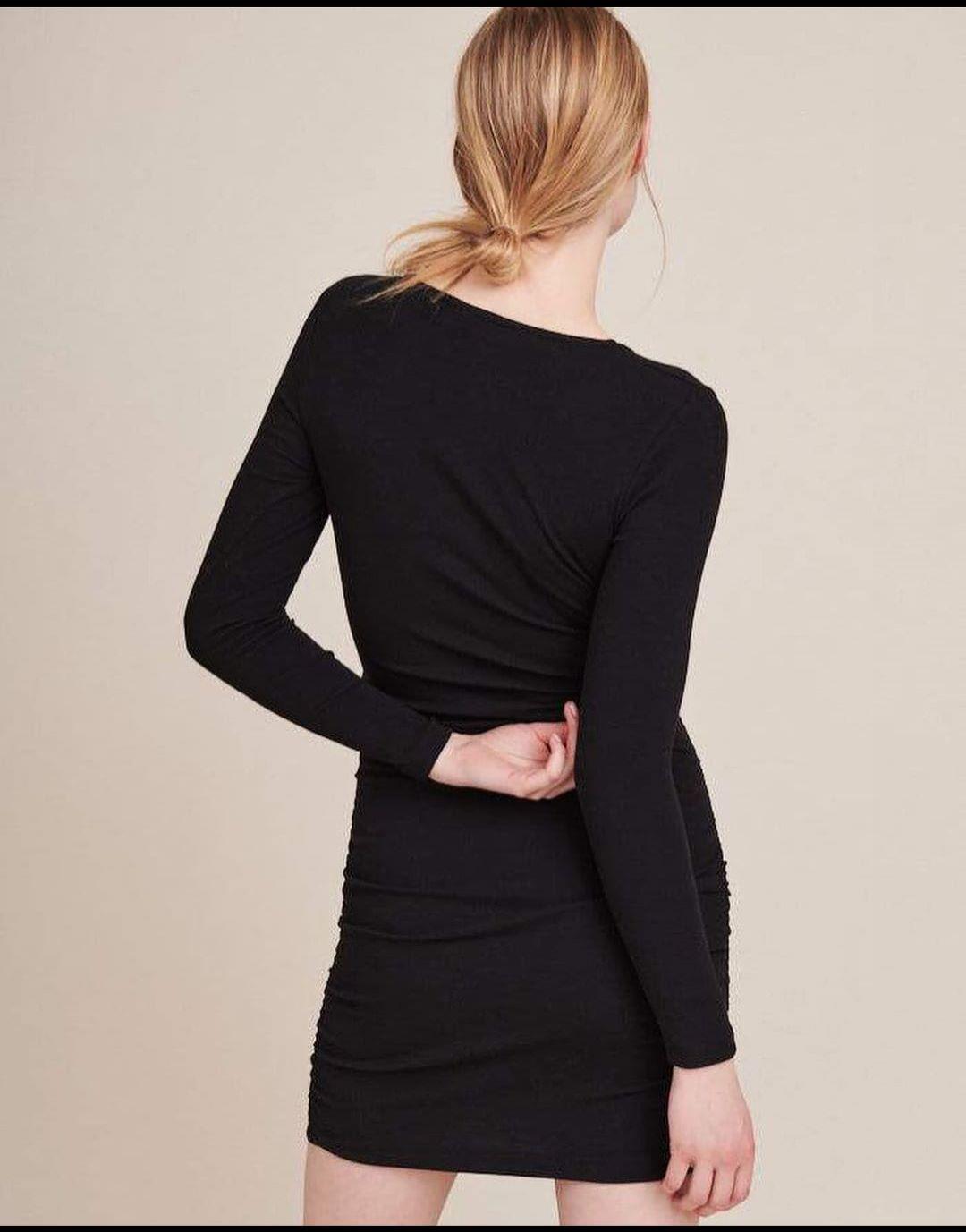 BASIC APPAREL ÖRME SİYAH KURVAZE YAKA STRETCH MİNİ ELBİSE