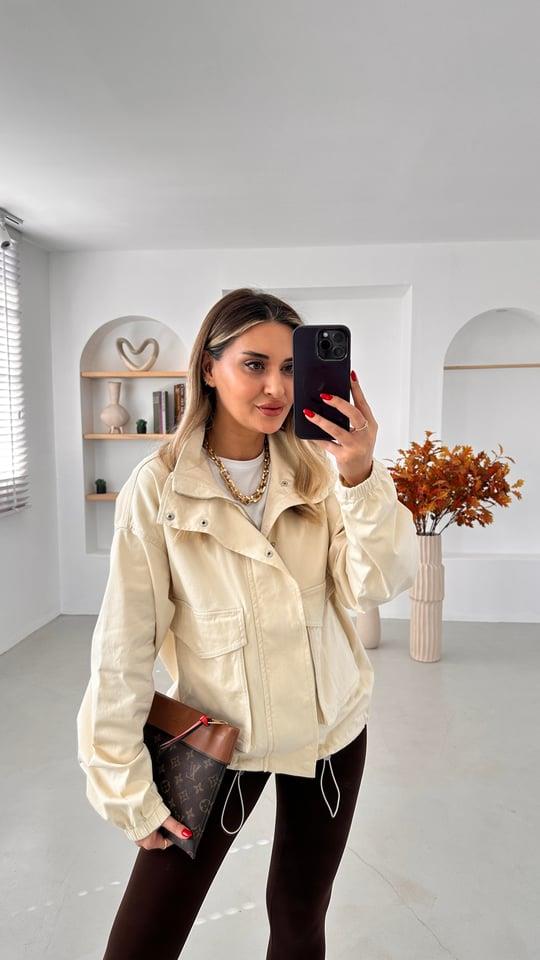 ZR ORJ. EKRU UNISEX OVERSİZE KETEN MONT