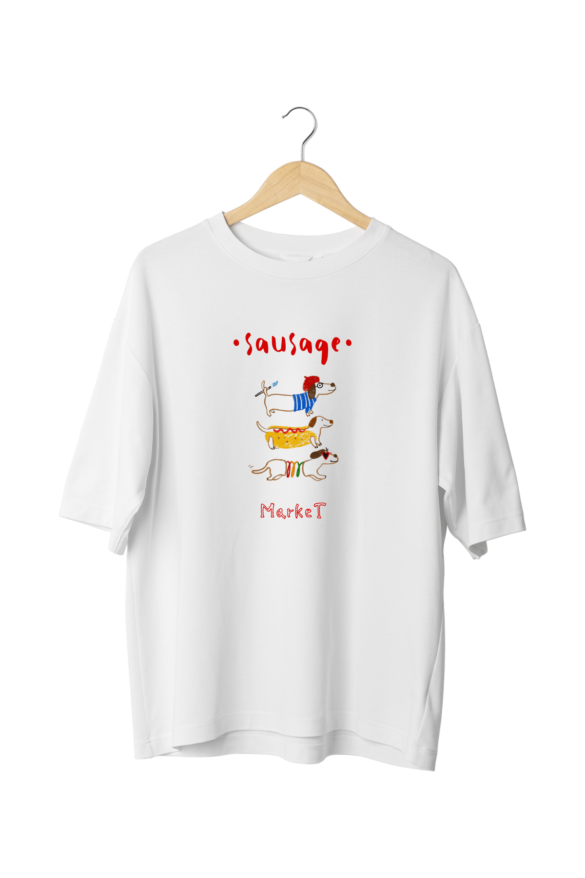 KADIN %100 PAMUKLU SOSİS KÖPEK  BASKILI OVERSIZE T-SHIRT