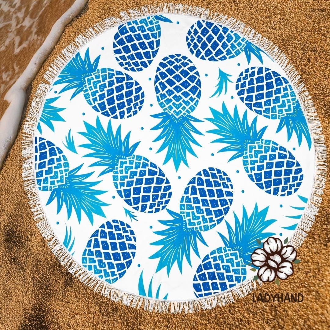 LADYHANDANANAS BASKILI 150 CM ÇAPINDA YUVARLAK  PLAJ HAVLUSU
