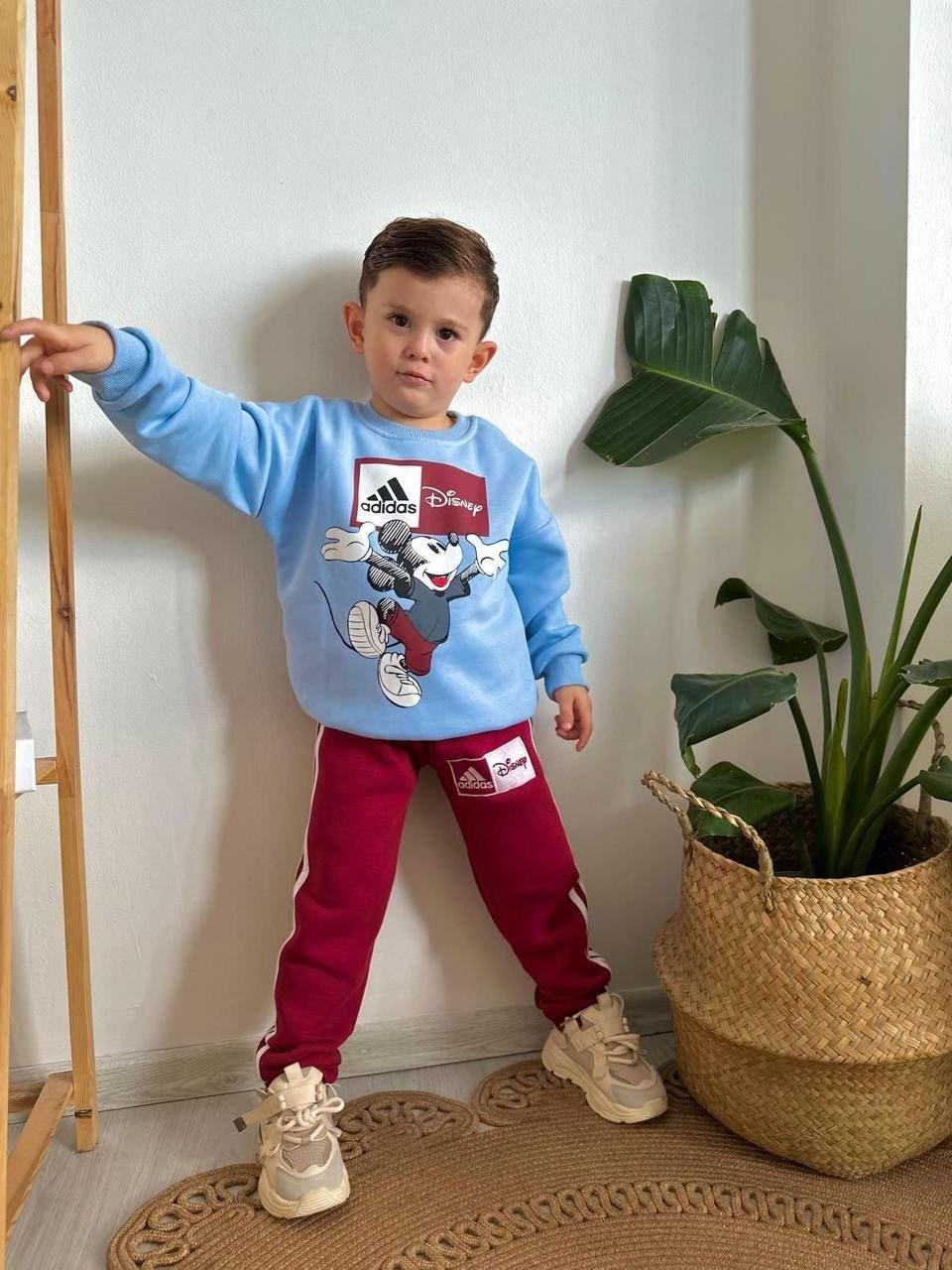 Üç Çizgi Karakter Baskılı İkili Takım - Mavi