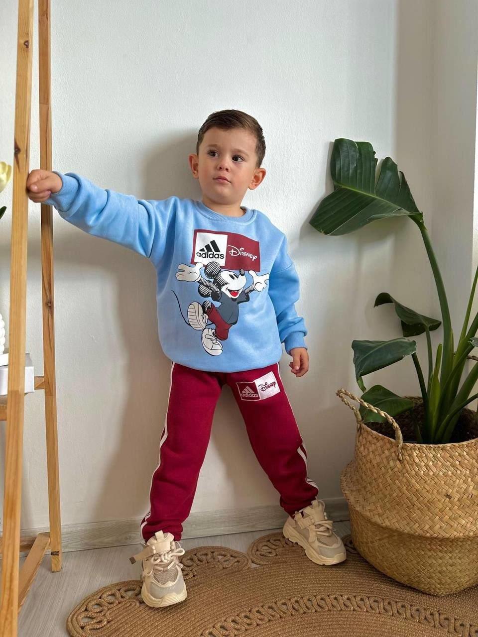 Üç Çizgi Karakter Baskılı İkili Takım - Mavi
