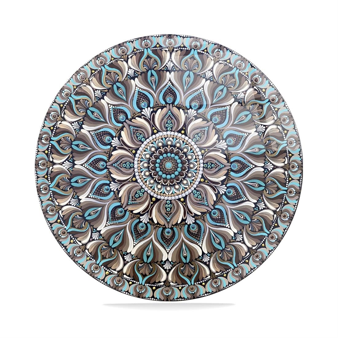 Mavi Mandala Yuvarlak Cam Tablo