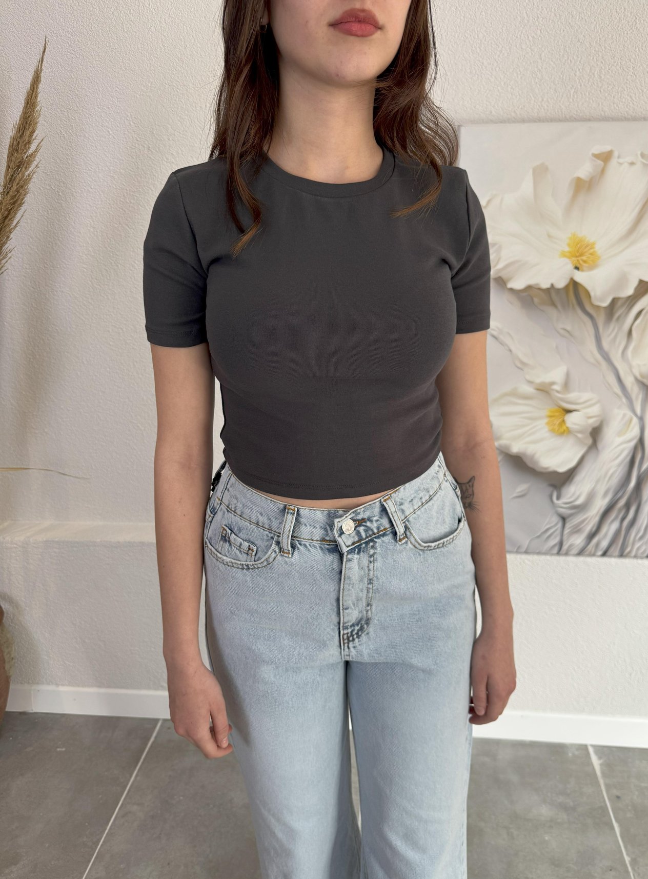 ANTRASİT CROP TİŞÖRT 