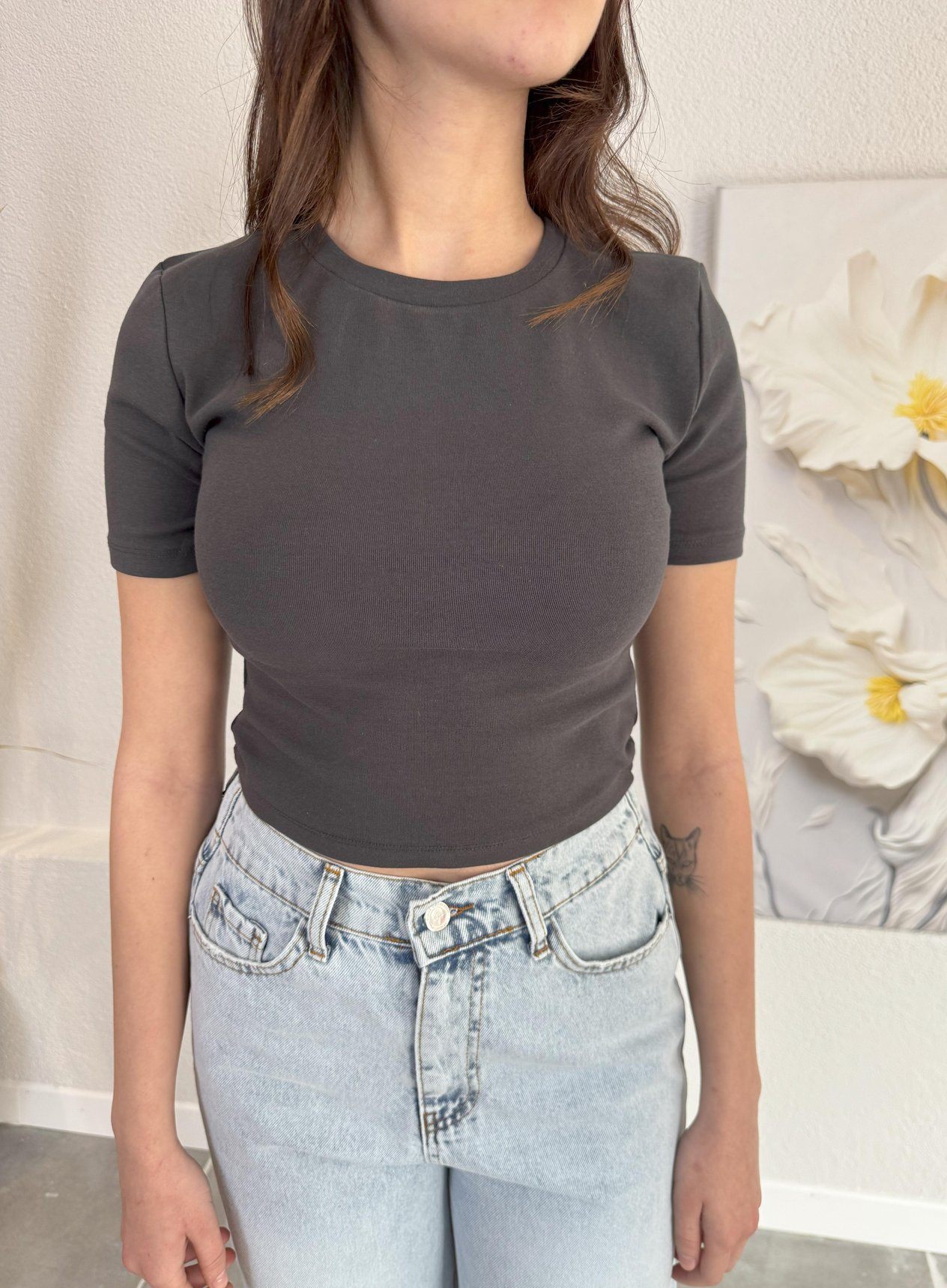 ANTRASİT CROP TİŞÖRT 