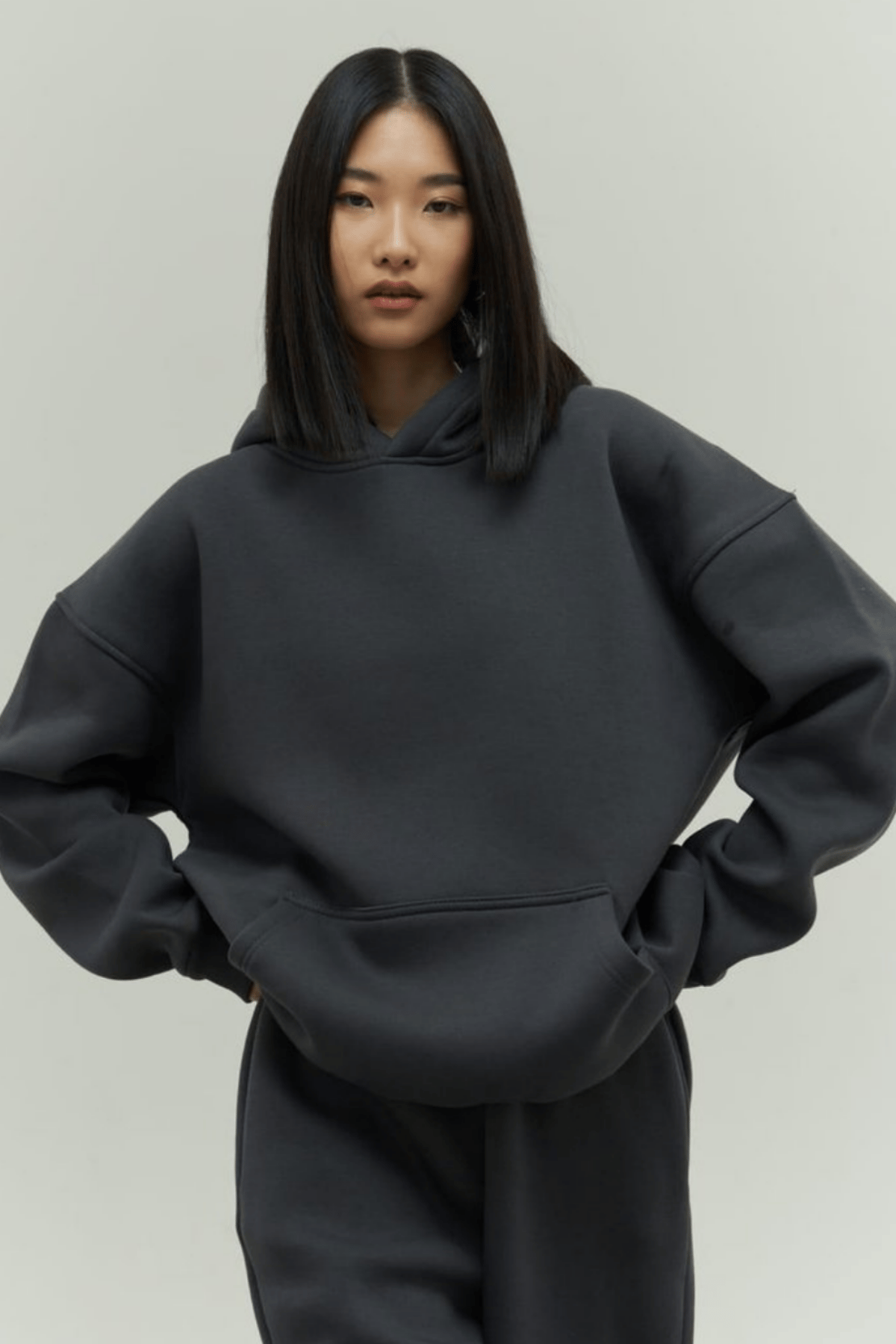 Füme Oversize Kapuşonlu Kadın sweatshirt