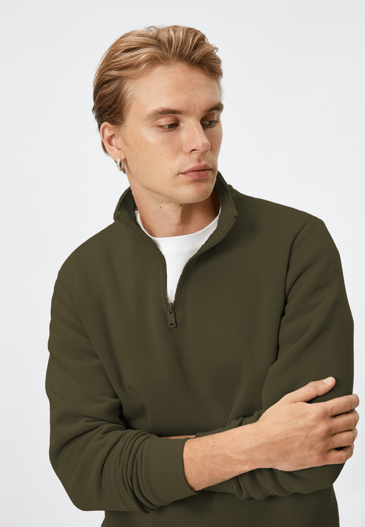 Haki 3 İplik Dik Yaka oversize sweatshirt