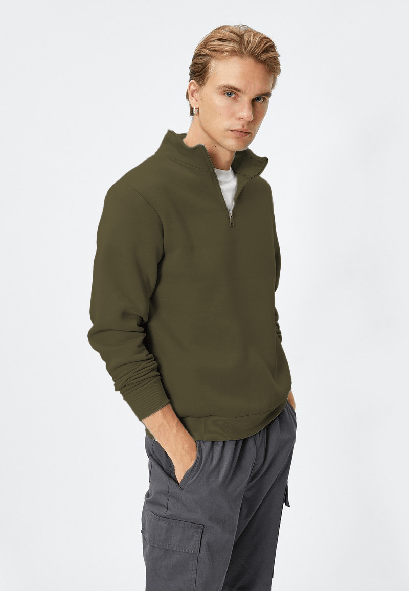 Haki 3 İplik Dik Yaka oversize sweatshirt