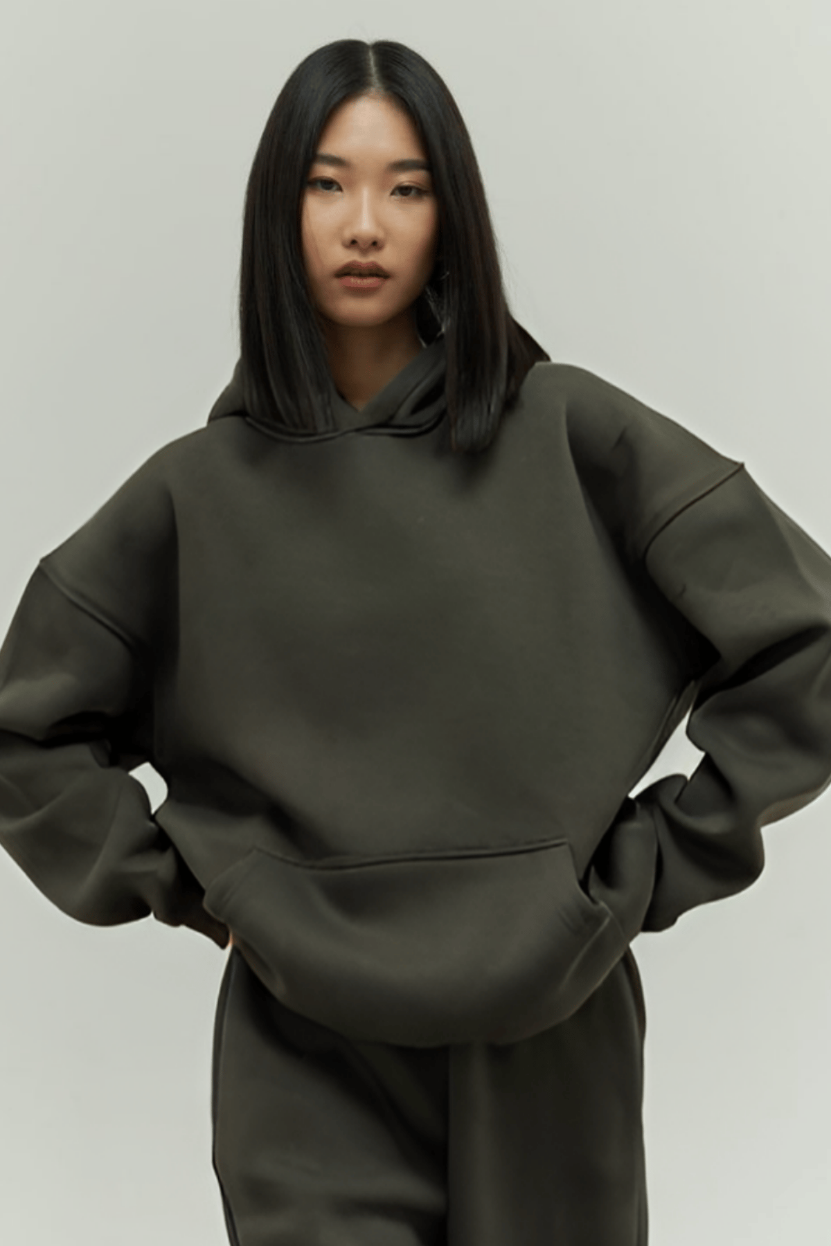 Haki Oversize Kapuşonlu Kadın sweatshirt