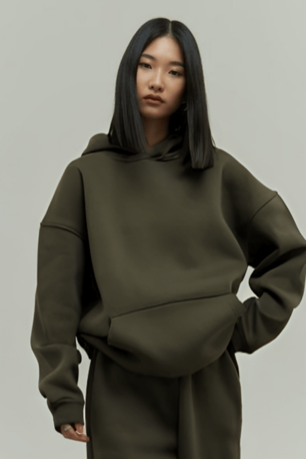 Haki Oversize Kapuşonlu Kadın sweatshirt