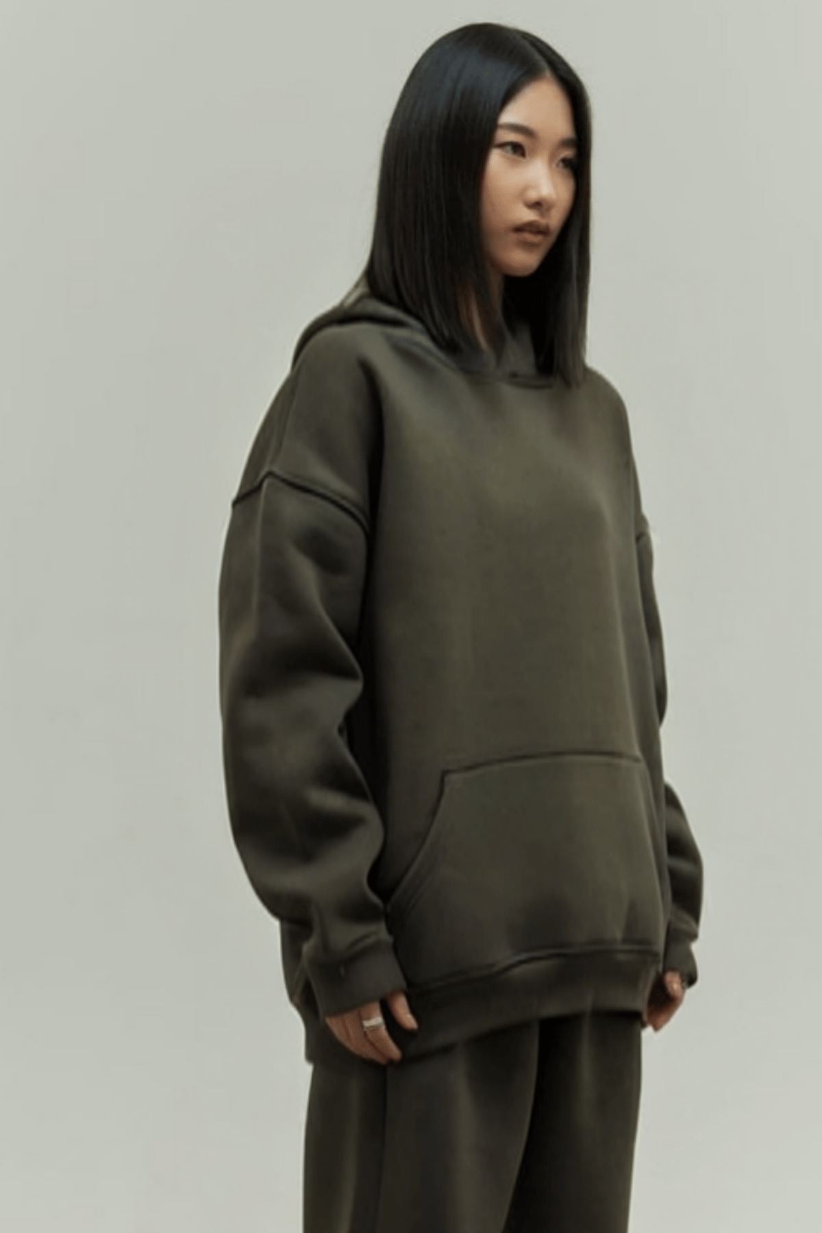Haki Oversize Kapuşonlu Kadın sweatshirt