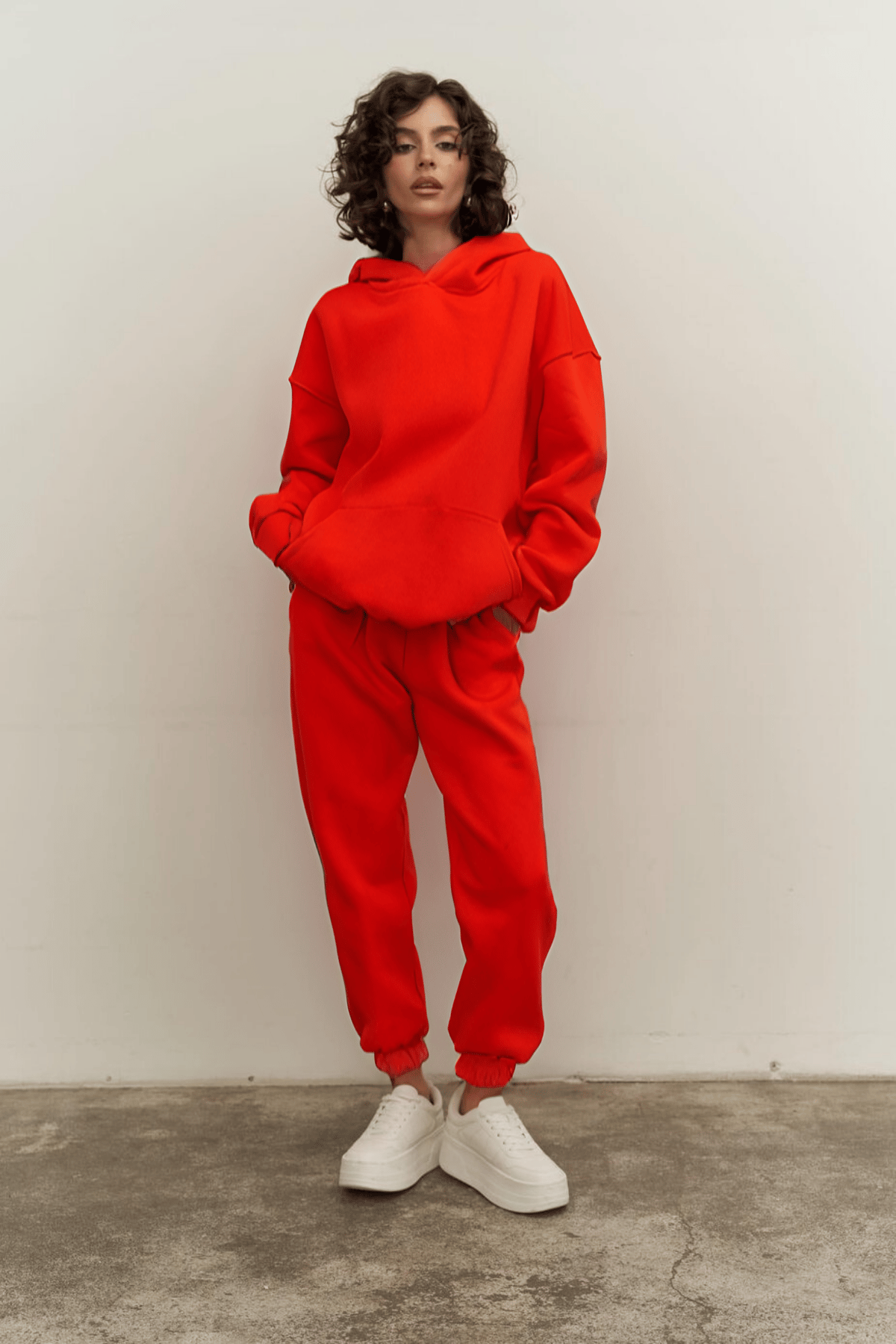 Kadın Oversize 3 İplik Kırmızı Şardonlu Eşofman Takımı