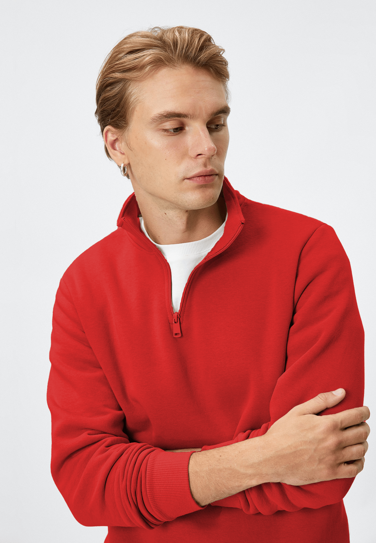 Kırmızı 3 İplik Dik Yaka kadın sweatshirt