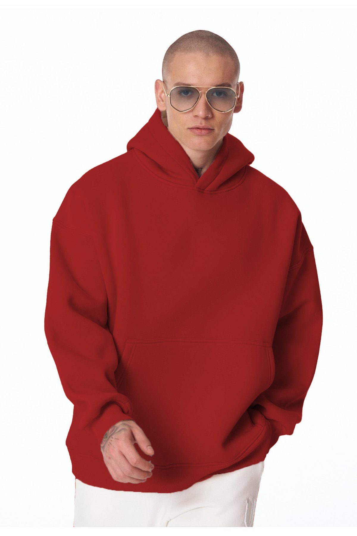 Kırmızı Unisex Bol Kalıp Hoodie