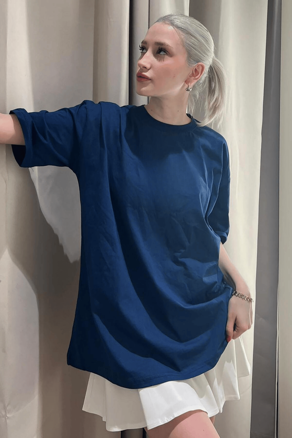 Lacivert Kadın Oversize T-shirt
