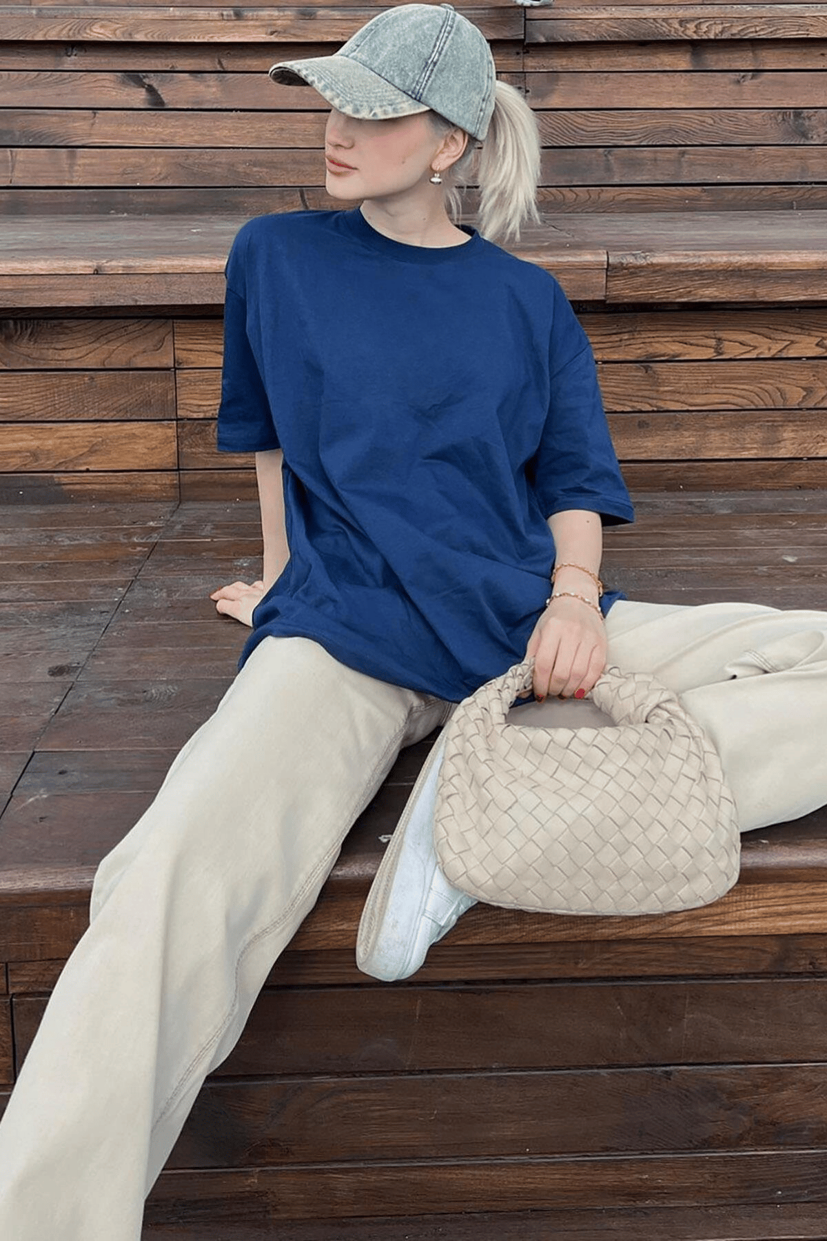 Lacivert Kadın Oversize T-shirt