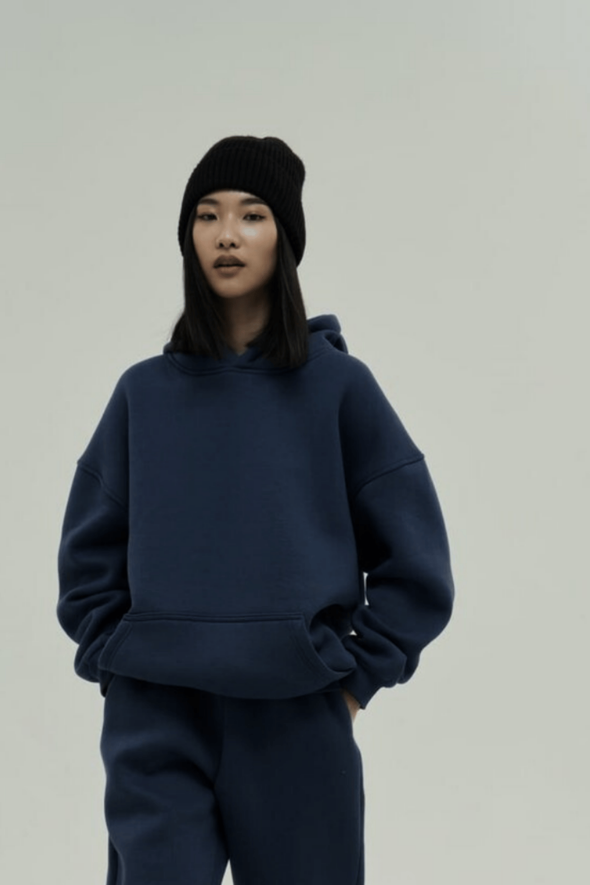 Lacivert Oversize Kapuşonlu Kadın sweatshirt