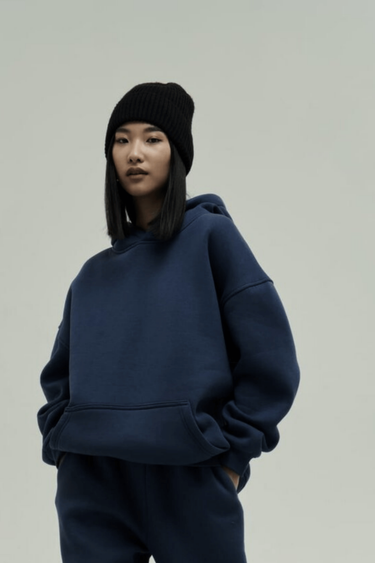 Lacivert Oversize Kapuşonlu Kadın sweatshirt