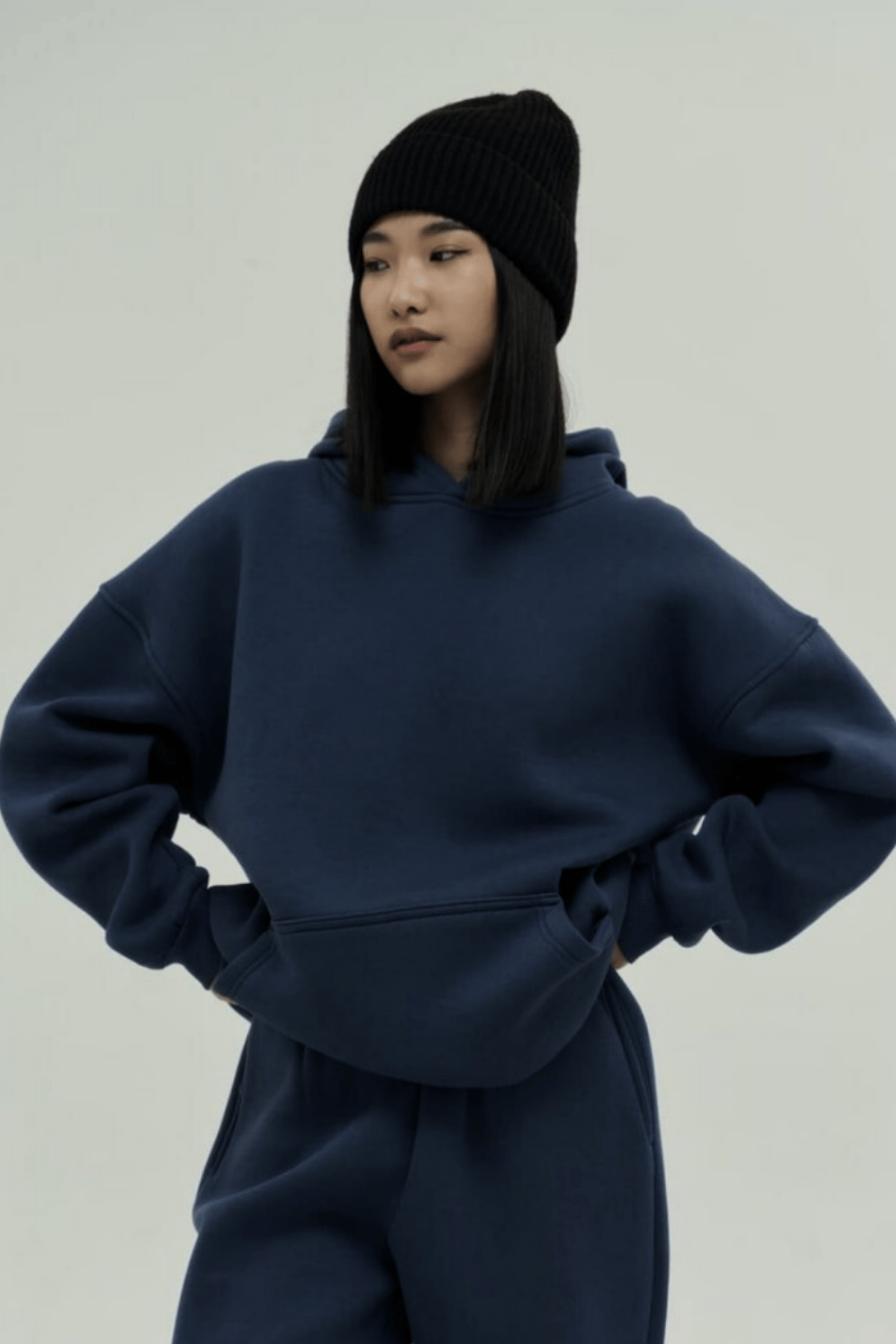 Lacivert Oversize Kapuşonlu Kadın sweatshirt