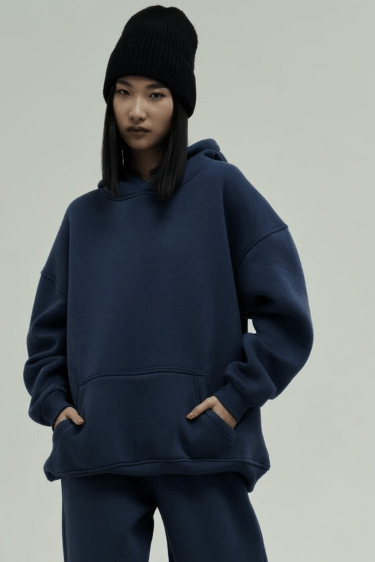 Lacivert Oversize Kapuşonlu Kadın sweatshirt