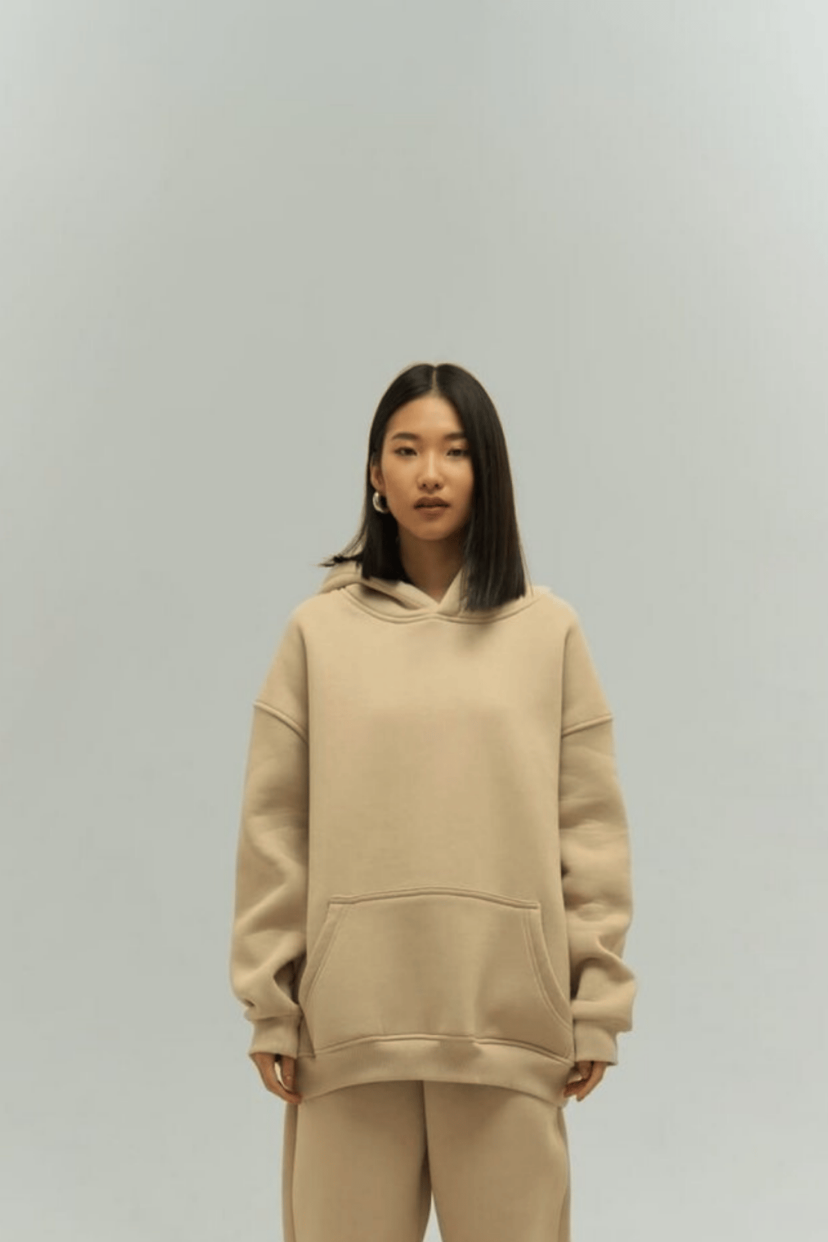 Vizon Oversize Kapuşonlu Kadın sweatshirt
