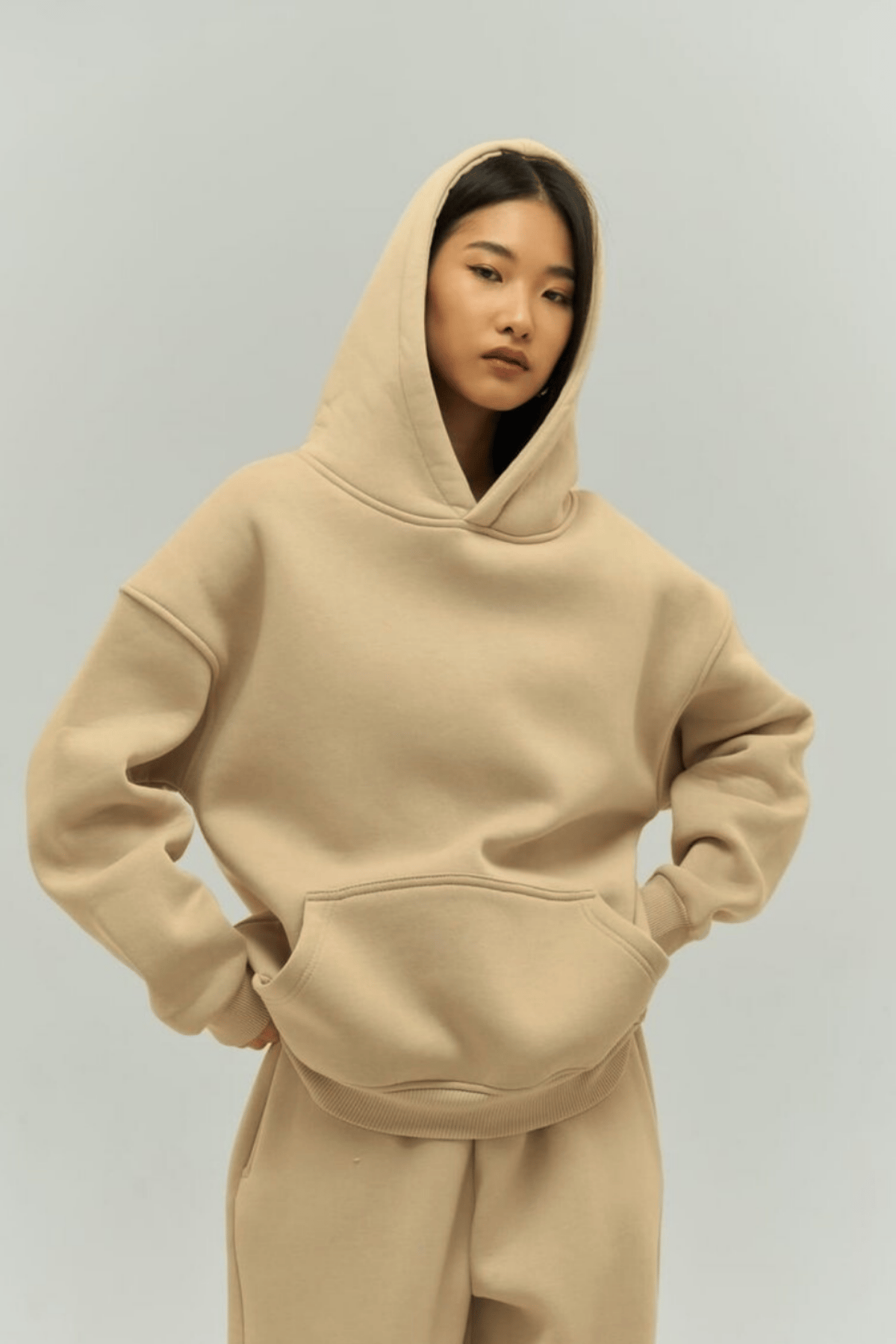 Vizon Oversize Kapuşonlu Kadın sweatshirt