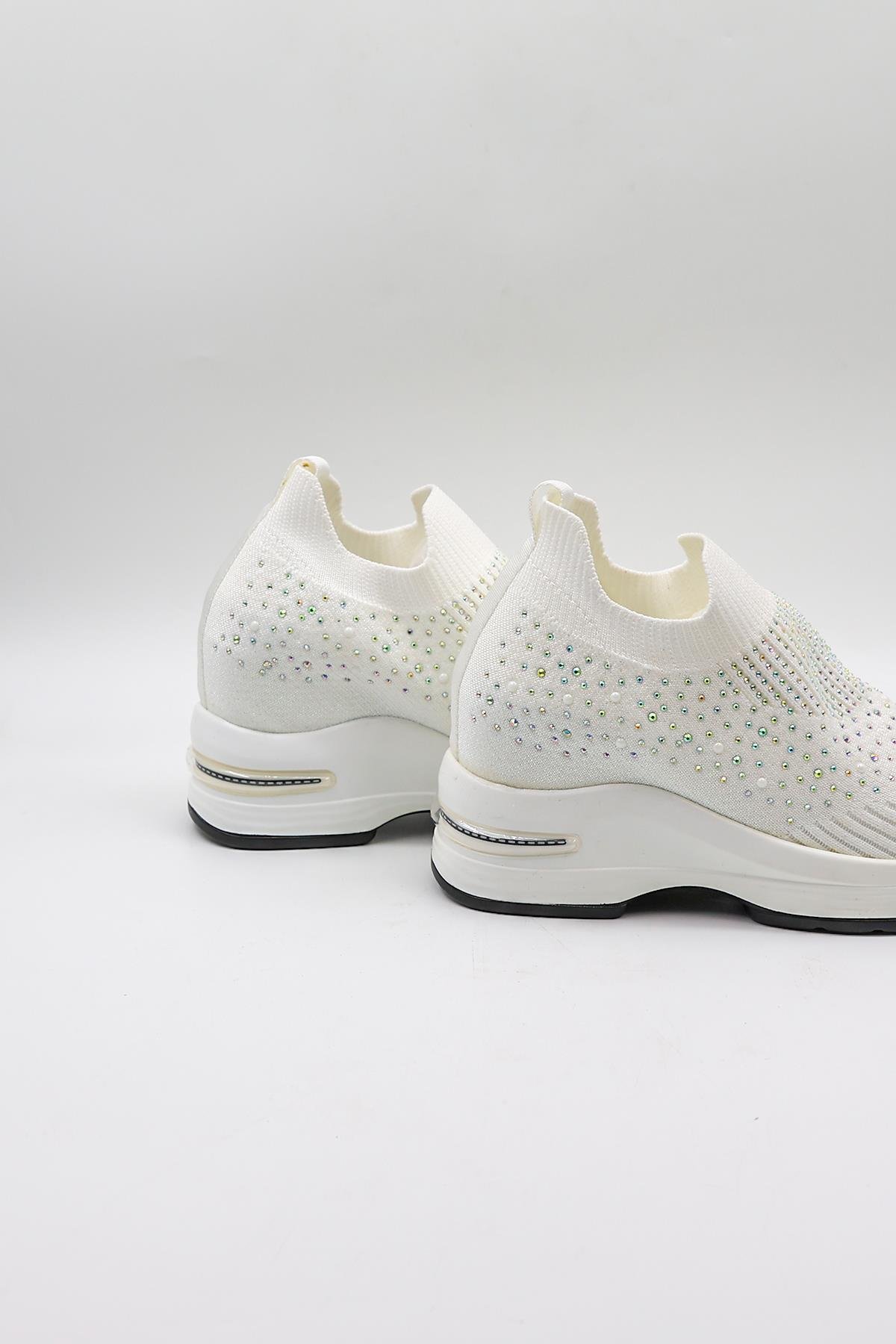 Kriste Bell Taş Detaylı Sneaker Kadın Spor Ayakkabı KB008 Beyaz