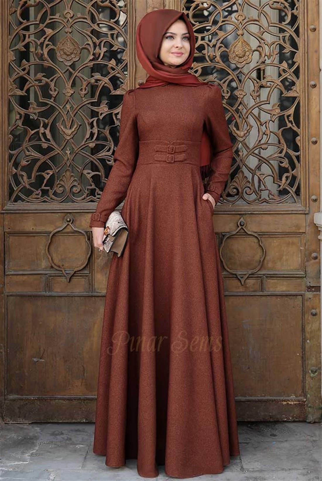 Pınar Şems Korsajlı Elbise Taba