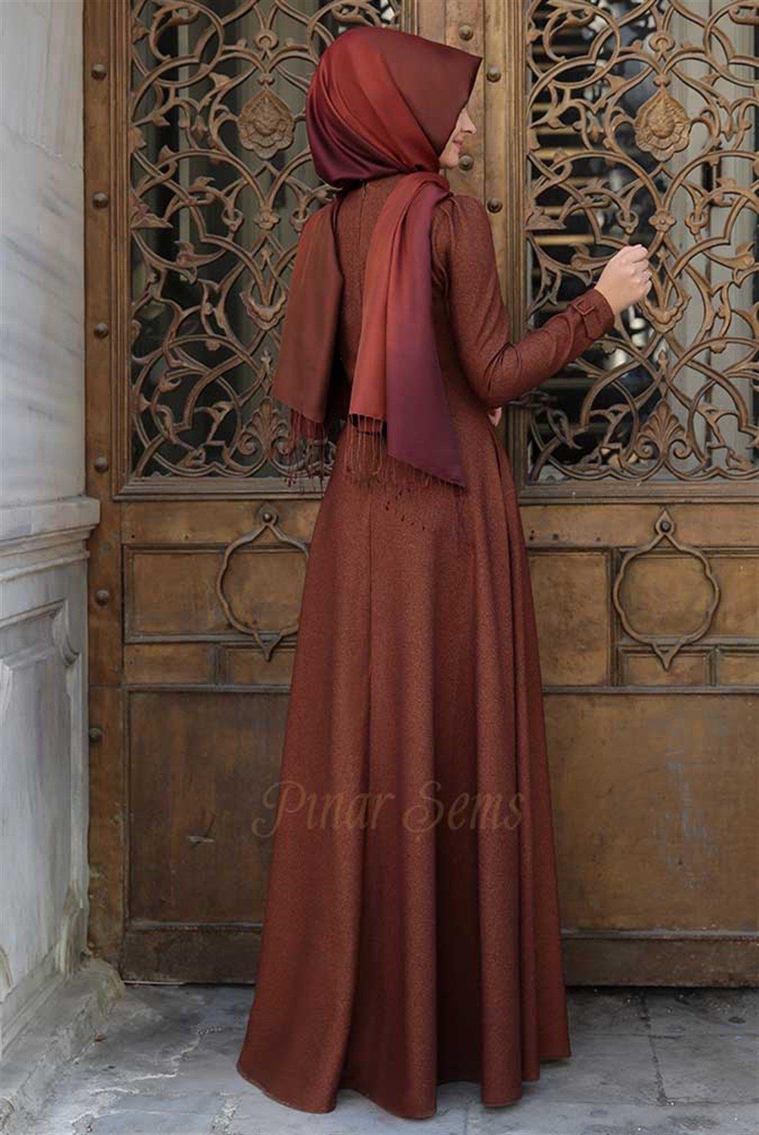 Pınar Şems Korsajlı Elbise Taba
