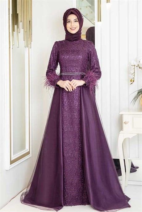 Pınar Şems Yeni Sarmaşık Abiye Mor
